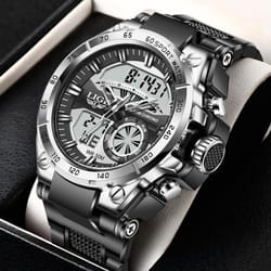 LIGE MenÃ¢s Watches Top Brand Big Sport Watch Luxury Men Military Silicone Quartz Wrist Watches Fashion Chronograph Male Clock - Silver