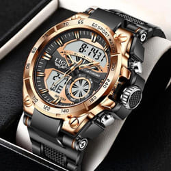 LIGE MenÃ¢s Watches Top Brand Big Sport Watch Luxury Men Military Silicone Quartz Wrist Watches Fashion Chronograph Male Clock - Rose Gold