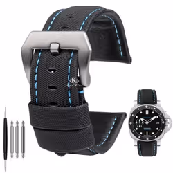 22mm 24mm 26mm Nylon Texture Leather Watchband For Panerai Pam01661 441 Marina Watch Strap Black Blue Line Watch Accessories  ...