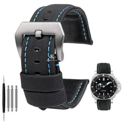 22mm 24mm 26mm Nylon Texture Leather Watchband For Panerai Pam01661 441 Marina Watch Strap Black Blue Line Watch Accessories - Black blue silver  22mm