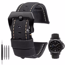 22mm 24mm 26mm Nylon Texture Leather Watchband For Panerai Pam01661 441 Marina Watch Strap Black Blue Line Watch Accessories  ...