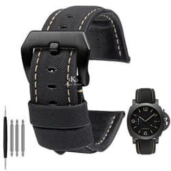 22mm 24mm 26mm Nylon Texture Leather Watchband For Panerai Pam01661 441 Marina Watch Strap Black Blue Line Watch Accessories - Black white black  22mm