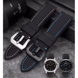 22mm 24mm 26mm Nylon Texture Leather Watchband For Panerai Pam01661 441 Marina Watch Strap Black Blue Line Watch Accessories - Black white black  22mm