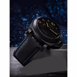 22mm 24mm 26mm Nylon Texture Leather Watchband For Panerai Pam01661 441 Marina Watch Strap Black Blue Line Watch Accessories - Black white black  22mm