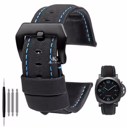 22mm 24mm 26mm Nylon Texture Leather Watchband For Panerai Pam01661 441 Marina Watch Strap Black Blue Line Watch Accessories  ...