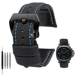 22mm 24mm 26mm Nylon Texture Leather Watchband For Panerai Pam01661 441 Marina Watch Strap Black Blue Line Watch Accessories - Black blue black  22mm