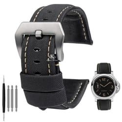 22mm 24mm 26mm Nylon Texture Leather Watchband For Panerai Pam01661 441 Marina Watch Strap Black Blue Line Watch Accessorie - Black white silver  26mm