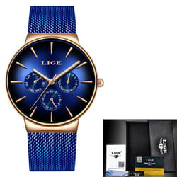 Lige Casual Mesh Belt Fashion Quartz Mens Watch - Blue