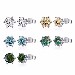 Bagueringen 1.0ct D Color Gra Moissanite Diamond 925 Sterling Silver Classic Stud Earrings For Woman Fine Jewelry Wedding Gifts - blue, 1 Carat