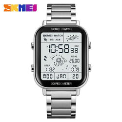 Skmei 1888 Fashion Sport Digital Watches Men Stopwatch Countdown Wristwatch Calendar Waterproof Electronic Clock - silver