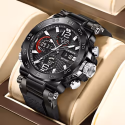 Lige New Fashion Men's Watch 50m Waterproof Luminous Sport Quartz Watch Automatic Date Timing Wristwatch - black