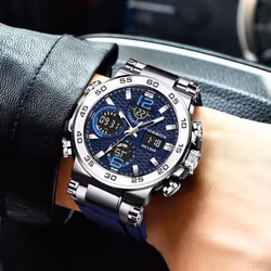 Lige New Fashion Men&apos;s Watch 50m Waterproof Luminous Sport Quartz Watch Automatic Date Timing Wristwatch - black