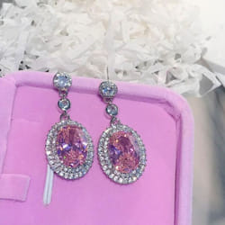 Real S925 Silver Sterling Sapphire Drop Earring For Women Aretes De Mujer Topaz Jewellry Gemstone Earring For Female Orecchini - pink