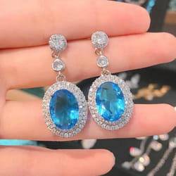 Real S925 Silver Sterling Sapphire Drop Earring For Women Aretes De Mujer Topaz Jewellry Gemstone Earring For Female Orecchini - blue