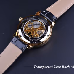 Forsining 3D Logo Design Hollow Engraving Black Gold Case Leather Skeleton Mechanical Watches Men Luxury Brand Heren Horloge - golden