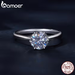 Bamoer 1.0ct Round Moissanite Ring D Color Vvs1 Ex Lab Diamond Band For Women 925 Sterling Silver Engagement Wedding Gift - 7