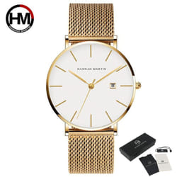 Hannah Martin Classic Bauhaus Design Men Watch Dark Blue Japan Quartz Waterproof Fashion Business Calendar Ultra Thin Watches - white