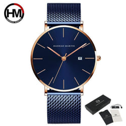 Hannah Martin Classic Bauhaus Design Men Watch Dark Blue Japan Quartz Waterproof Fashion Business Calendar Ultra Thin Watches - rose gold,blue