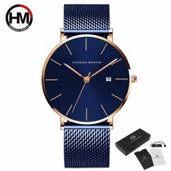 Hannah Martin Classic Bauhaus Design Men Watch Dark Blue Japan Quartz Waterproof Fashion Business Calendar Ultra Thin Watches ...
