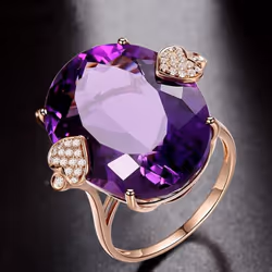 Luxury Oval Topaz Ring 18k Rose Gold Wedding Band Ring For Women Gift - purple, 6