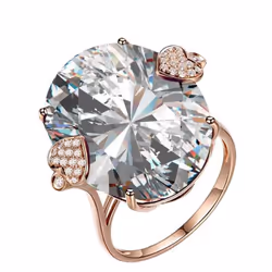 Luxury Oval Topaz Ring 18k Rose Gold Wedding Band Ring For Women Gift - white, 10