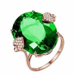 Luxury Oval Topaz Ring 18k Rose Gold Wedding Band Ring For Women Gift - green, 9