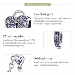 Bamoer 925 Sterling Silver Key Of Heart Lock Crystal Cz Chain Charms Fit Charm Bracelets