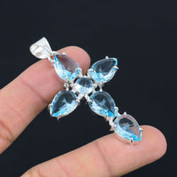 Blue Topaz Gemstone Pendant Solid 925 Sterling Silver Pendant Jewelry Gift For Unisex Lg-090