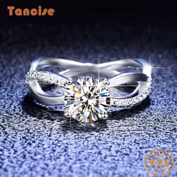 Tancise Classic 925 Sterling Silver  Moissanite Ring Ladies Jewelry Wedding Promise Party Gift - silver, 12