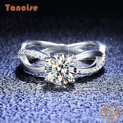 Tancise Classic 925 Sterling Silver  Moissanite Ring Ladies Jewelry Wedding Promise Party Gift - silver, 12