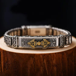 New Bracelet Men&apos;s Personality style Retro Creative Hand-woven Six-character Mantra Barrel Bead Chain for Boyfriend Gift - Silver, 26CM
