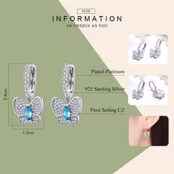 Bamoer Genuine 925 Sterling Silver Luminous Clear Cz Butterfly Crystal Drop Earrings