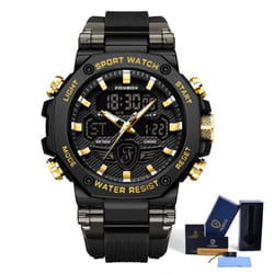 Lige X Foxbox Fashion Sports Men&apos;s Watch Led Digital Clock Silicone Waterproof Military Watch - black,gold