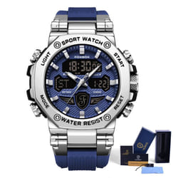 Lige X Foxbox Fashion Sports Men&apos;s Watch Led Digital Clock Silicone Waterproof Military Watch - blue,silver