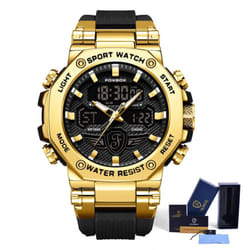 Lige X Foxbox Fashion Sports Men&apos;s Watch Led Digital Clock Silicone Waterproof Military Watch - gold