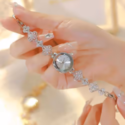 Bs Bee Sister Crystal Watch For Women Famous Luxury Brand Waterproof Elegant Small Dial Ladies Wristwatches - silver