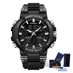 Lige X Foxbox Fashion Sports Men&apos;s Watch Led Digital Clock Silicone Waterproof Military Watch - black