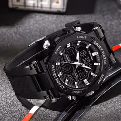Lige X Foxbox Fashion Sports Men&apos;s Watch Led Digital Clock Silicone Waterproof Military Watch - black