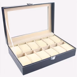 Easy Fitness Store Faux Leather Watch Box Display Case Organizer 12 Slots Ornaments Storage Box