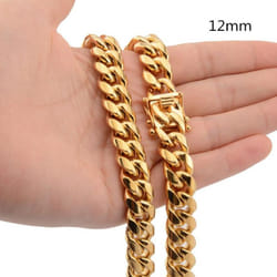 Stainless Steel Curb Cuban Chain Necklace 40cm-75cm For Men Men Jewelry Casting Lock 8mm-18mm - gold, 12mm-50cm