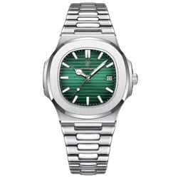Poedagar Luxury Watch Business Waterproof Clock Luminous Date Stainless Steel Square Quartz Men Watch - green