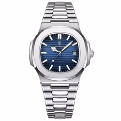 Poedagar Luxury Watch Business Waterproof Clock Luminous Date Stainless Steel Square Quartz Men Watch - blue