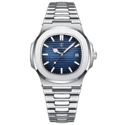 Poedagar Luxury Watch Business Waterproof Clock Luminous Date Stainless Steel Square Quartz Men Watch - blue