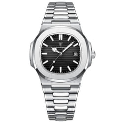 Poedagar Luxury Watch Business Waterproof Clock Luminous Date Stainless Steel Square Quartz Men Watch - black
