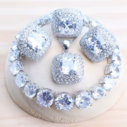 Wedding Silver Color Jewelry Set For Women Bridal Cubic Zircon Rings/bracelets/earrings/pendant Necklace Set - purple, 8