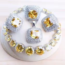 Wedding Silver Color Jewelry Set For Women Bridal Cubic Zircon Rings/bracelets/earrings/pendant Necklace Set - tan, 9