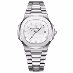 Poedagar Luxury Watch Business Waterproof Clock Luminous Date Stainless Steel Square Quartz Men Watch - silver