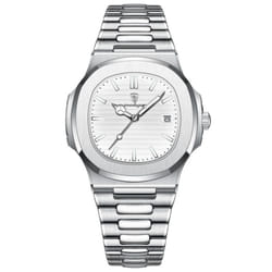 Poedagar Luxury Watch Business Waterproof Clock Luminous Date Stainless Steel Square Quartz Men Watch - silver