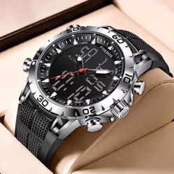 2022 FOXBOX Sport Mens Watches Top Brand Luxury Dual Display Quartz Watch For Men Military Waterproof Clock Digital Electronic Watch - Black