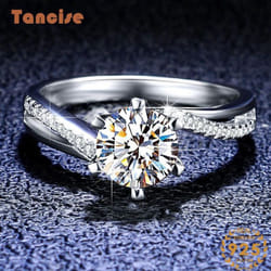 Tancise Classic 925 Sterling Silver  Moissanite Ring Ladies Jewelry Wedding Promise Party Gift - silver, 11